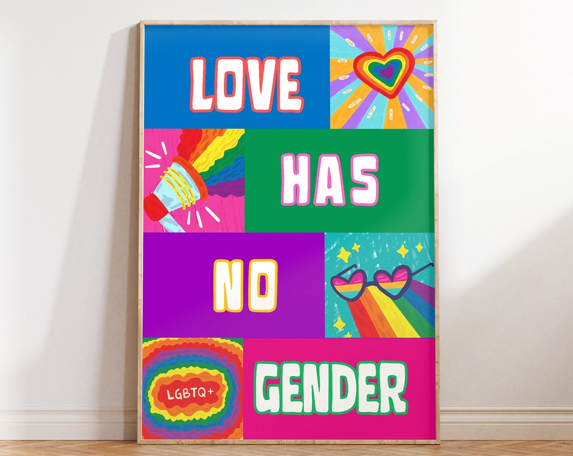 Love Has No Gender Colorful Rainbow Pride Patchwork Art Poster