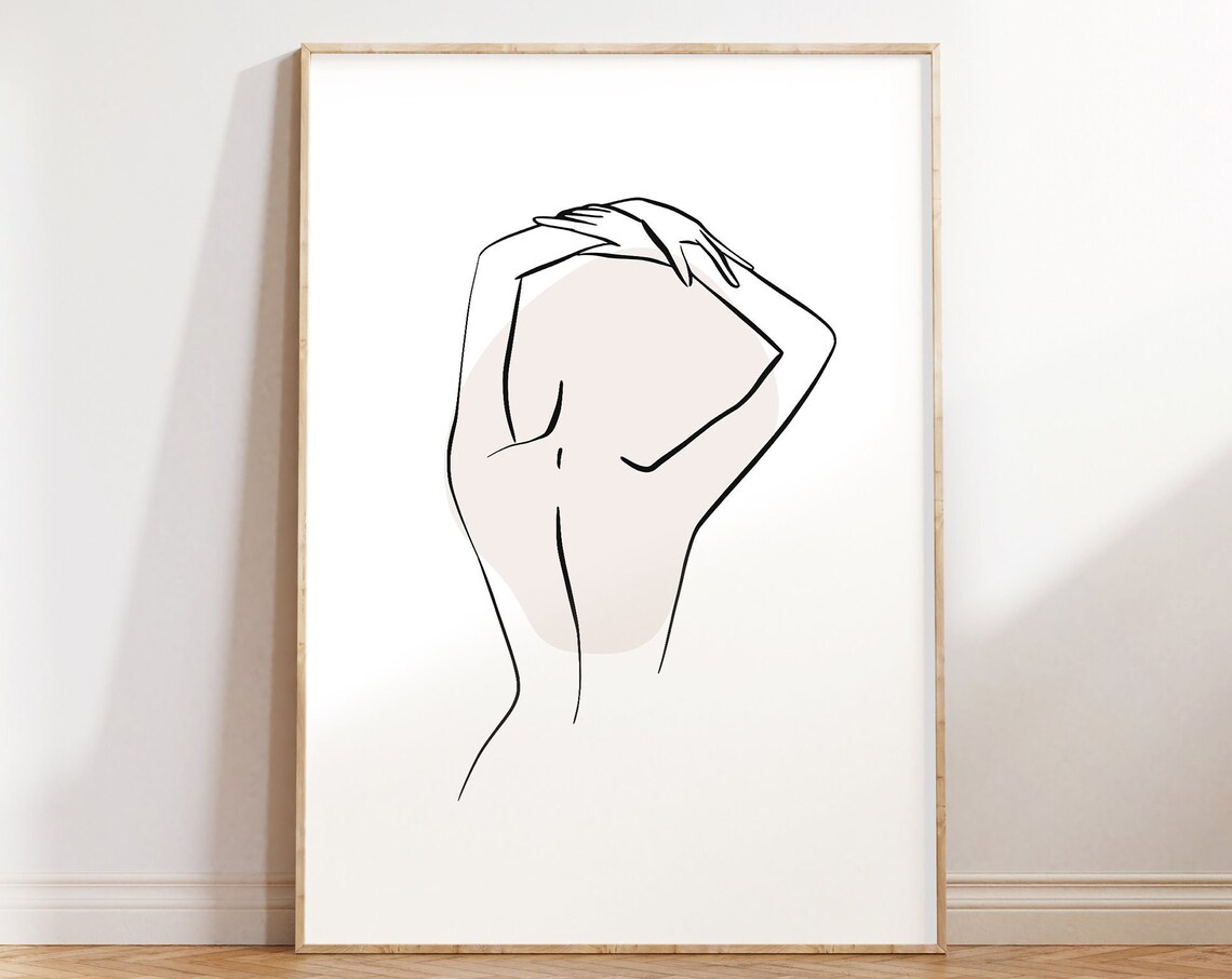 Minimalist Female Body Single Line Art in Neutral Beige Poster
