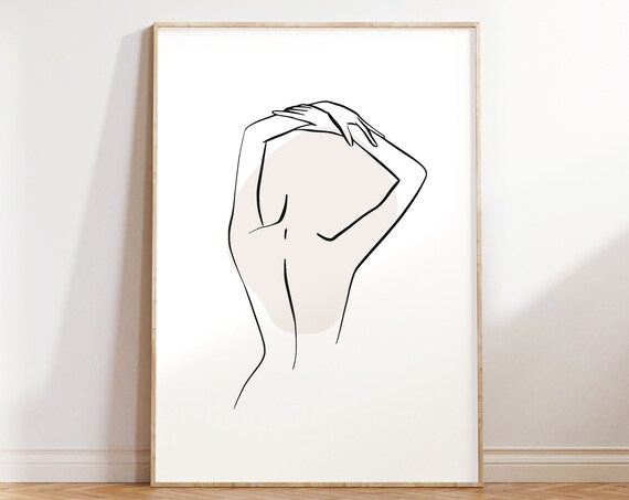 Minimalist Female Body Single Line Art in Neutral Beige Poster