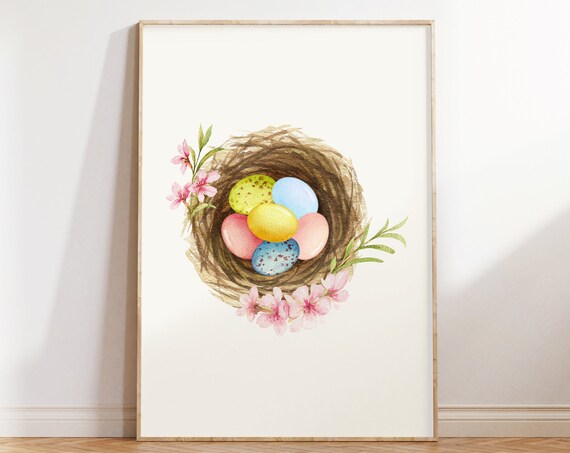 Robin Bird Nest Painting, Watercolor Easter Decor