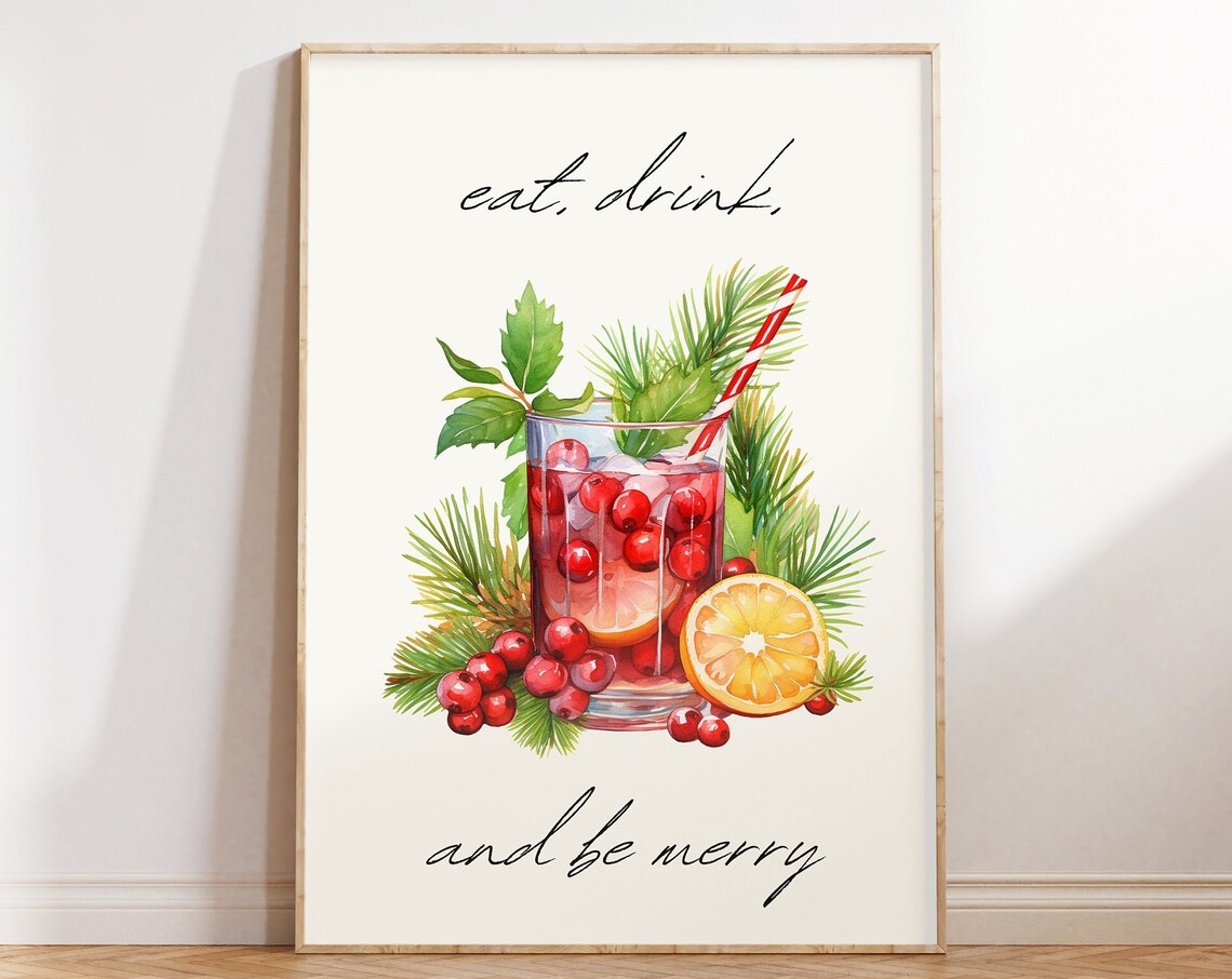 Eat Drink and Be Merry Cranberry Cocktail Holiday Bar Poster - Image 4