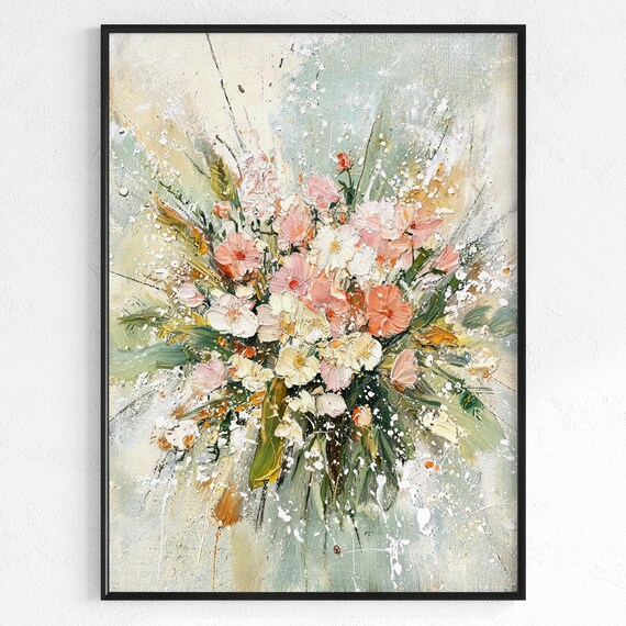 Abstract Floral Bouquet Impasto Oil Painting Pink Pastel Blossom Wall Poster