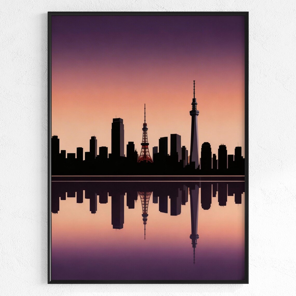 Tokyo Tower Silhouette Cityscape Sunset Minimalist Japanese Decor Wall Poster