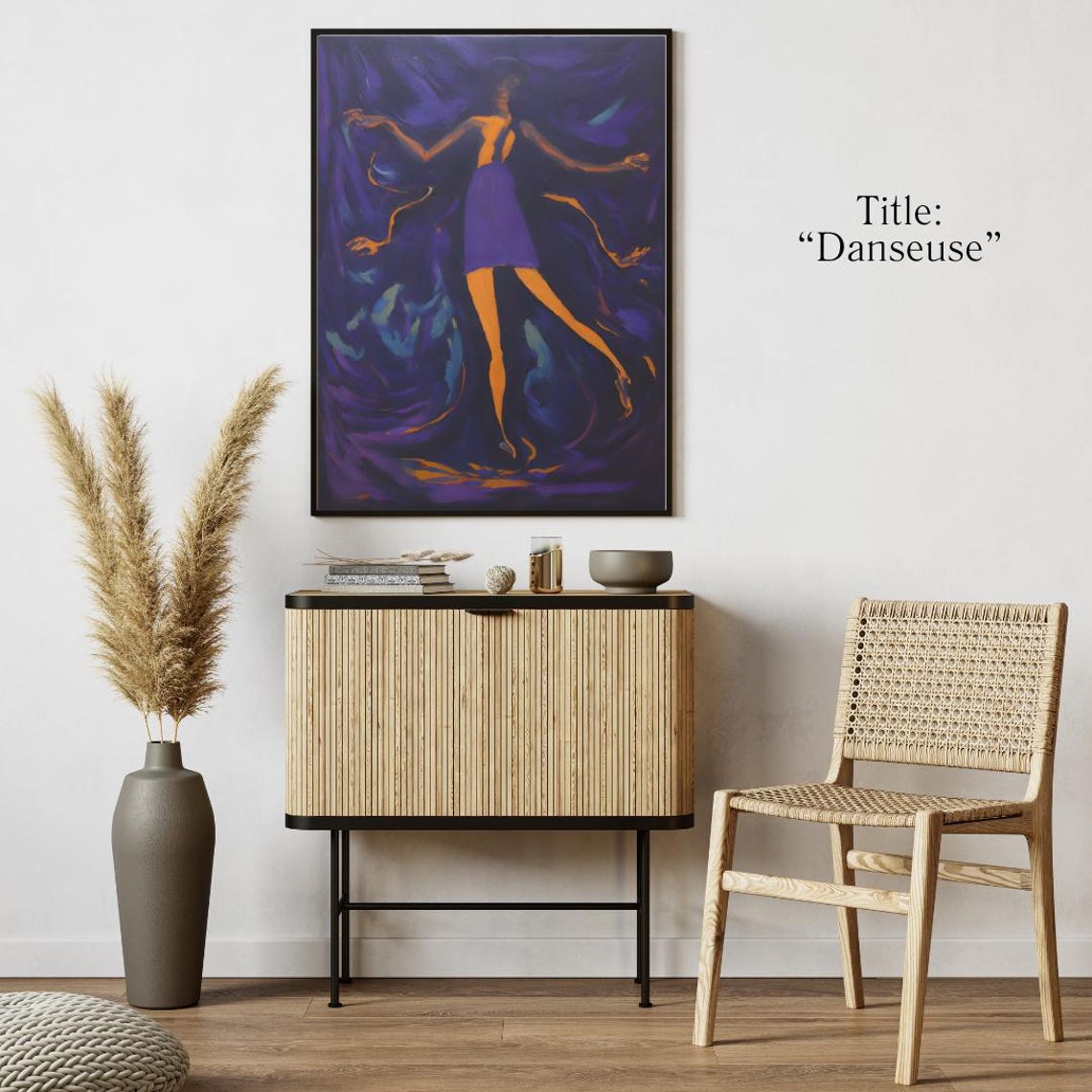 Elegant Dancer in Purple Dress Against Midnight Violet Art Poster - Image 4