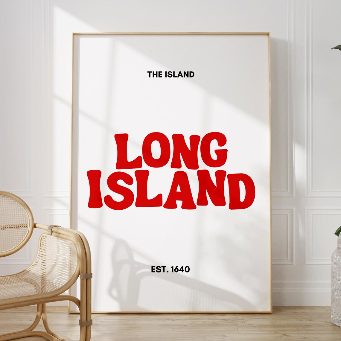 Long Island The Island Est 1640 Bold Red Retro Type Art Poster