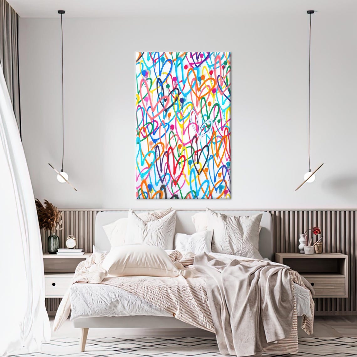 Colorful Hearts Graffiti Love Canvas Print Rainbow Neon Doodle Art