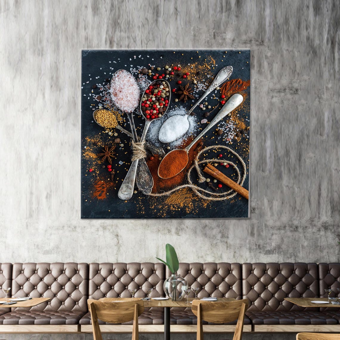 Vintage Spoons Spices Kitchen Canvas Print Rustic Salt Pepper Art