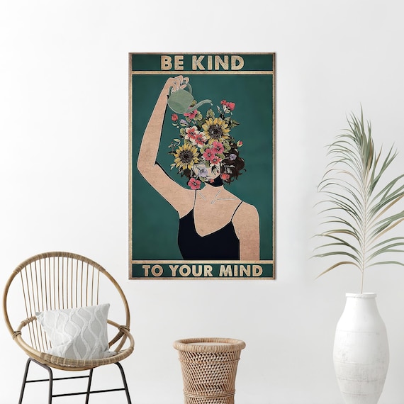 Be Kind To Your Mind Floral Modern Wall Art