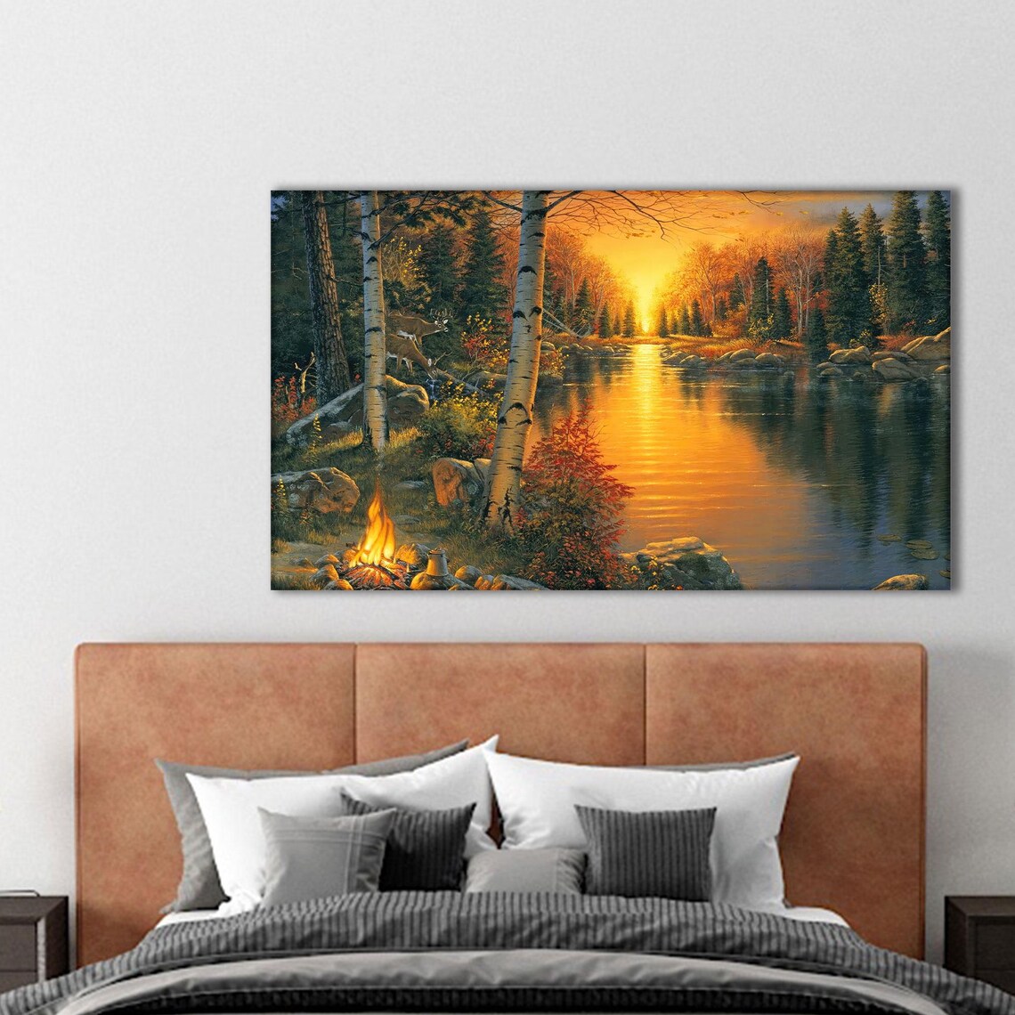 Sunset Forest Boho River Landscape Art Print