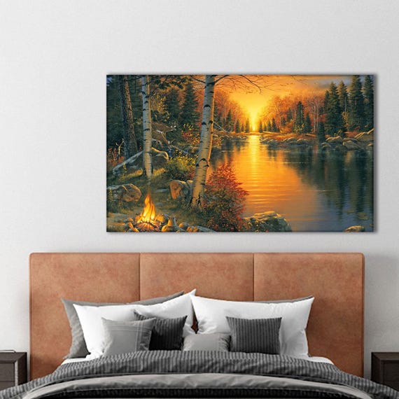 Sunset Forest Boho River Landscape Art Print