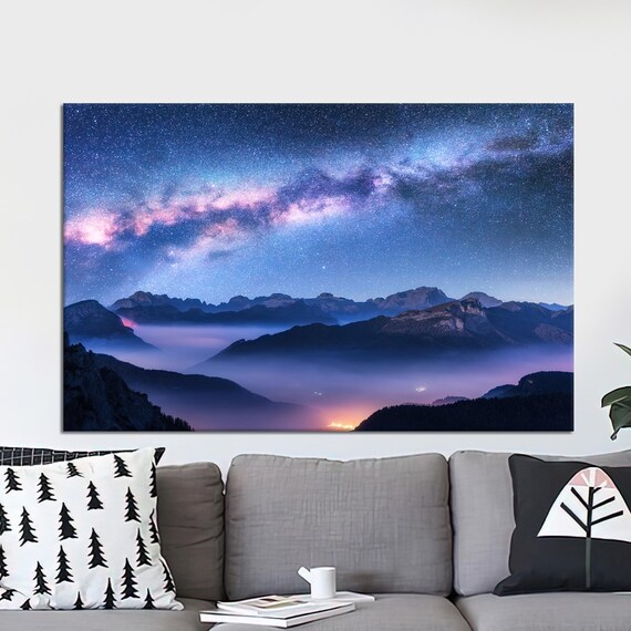 Milky Way Canvas Art Starry Night Mountain Scene