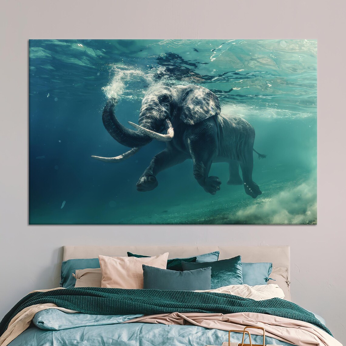 Underwater Elephant Art Print, Modern Kids Decor