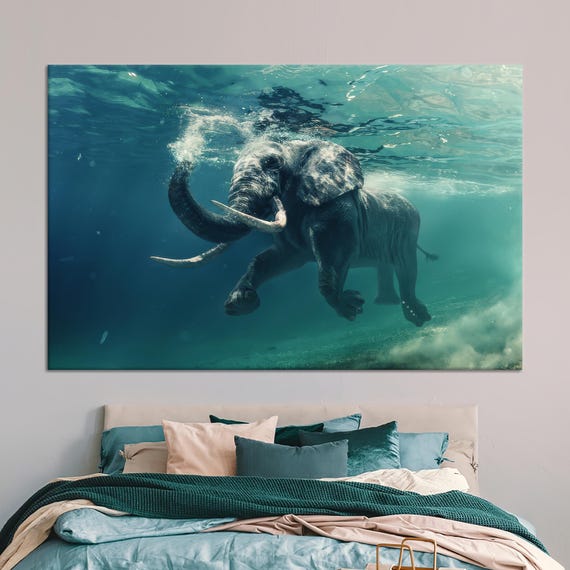 Underwater Elephant Art Print, Modern Kids Decor