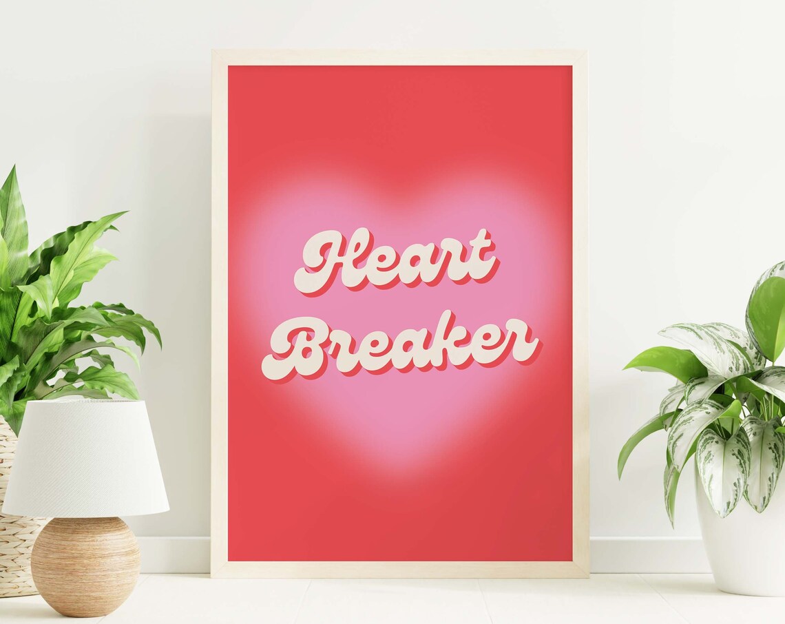 Heart Breaker Retro Script Red Heart Valentine Typography Poster