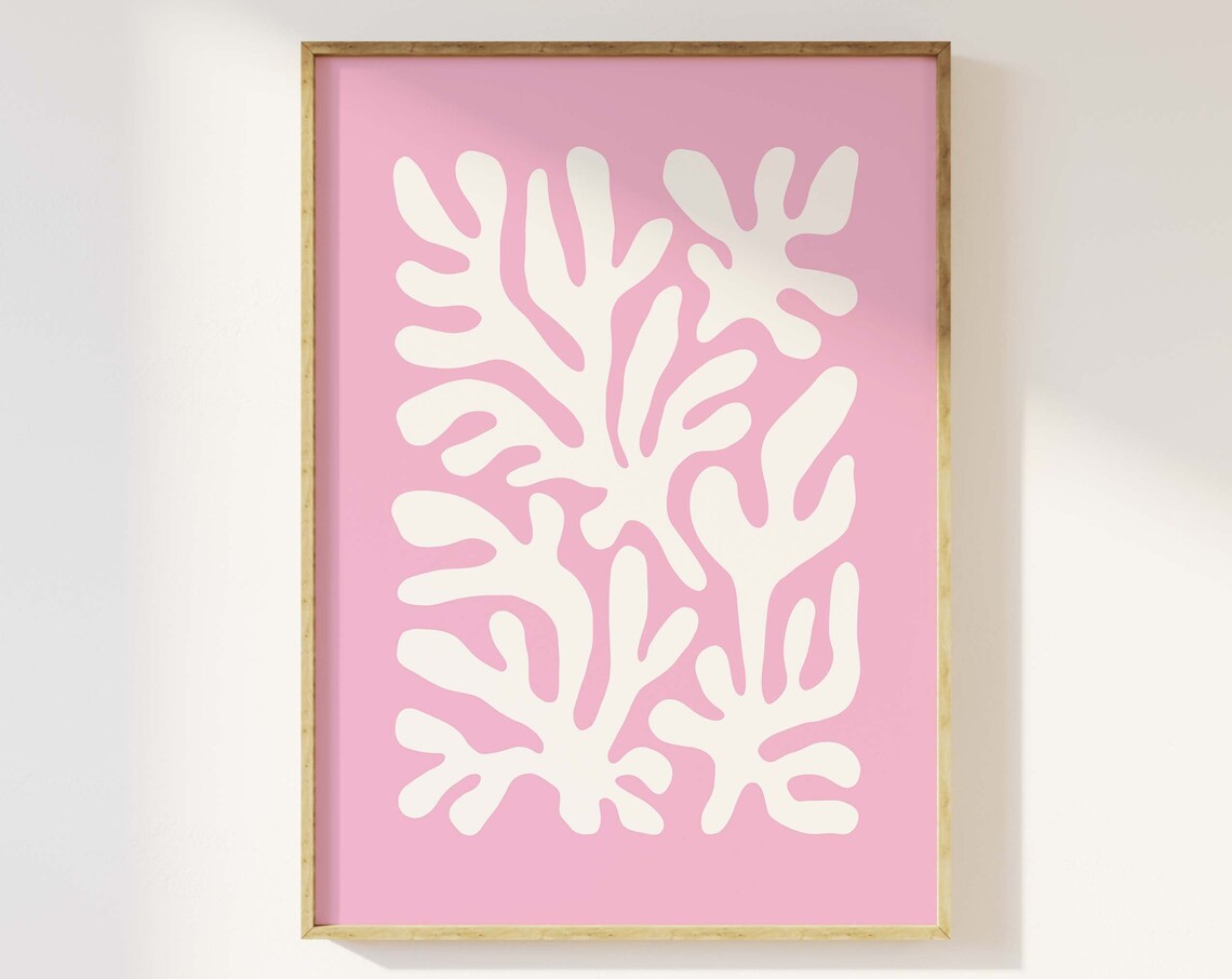 Pink White Abstract Coral Shape Modern Botanical Poster For Girls - Image 4