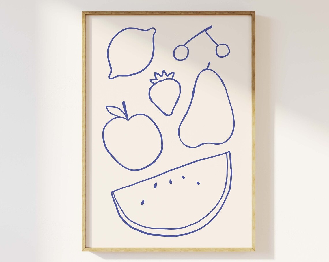 Fruit Line Art Print Art Minimal Fruit Wall Art Kitchen Art Print Cute Handdrawn Wall Art Fruit Wall Art