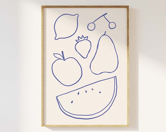 Fruit Line Art Print Art Minimal Fruit Wall Art Kitchen Art Print Cute Handdrawn Wall Art Fruit Wall Art