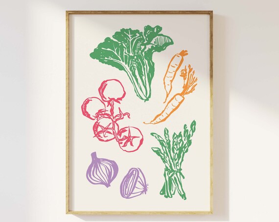 Vegetables Print Art Cute Kitchen Decor Foodie Art Poster Cute Trendy Wall Art Veggies Art Print