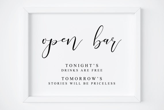 Wedding Open Bar Sign, Reception Bar Art Print