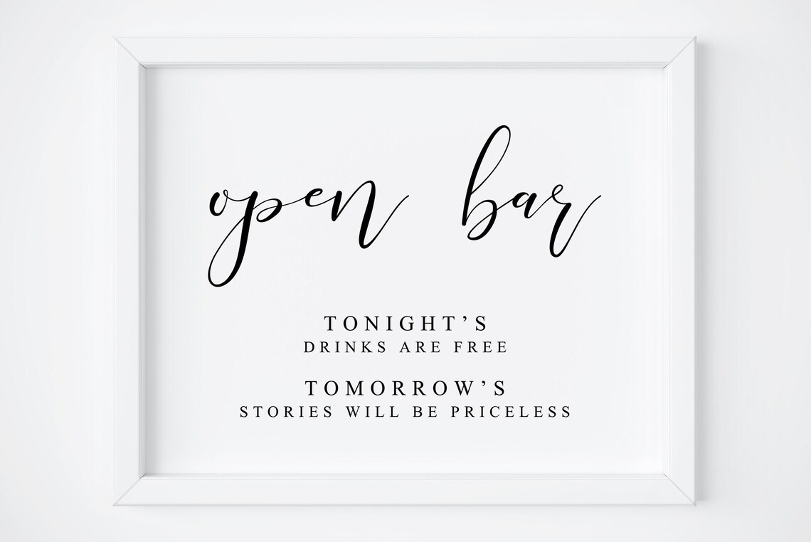 Wedding Open Bar Sign, Reception Bar Art Print