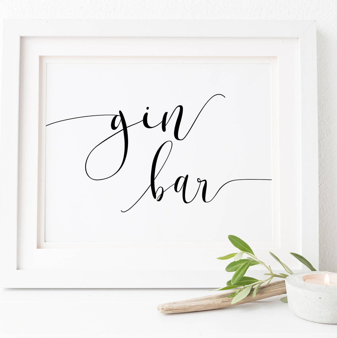 Gin Bar Elegant Script Wedding Drinks Station Sign Wall Poster