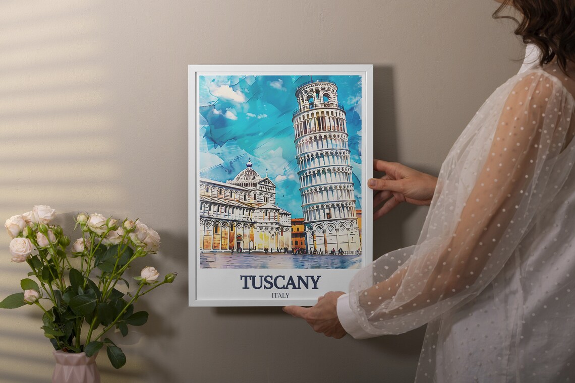 Tuscany Leaning Tower of Pisa Cathedral Italy Watercolor Poster - Image 3