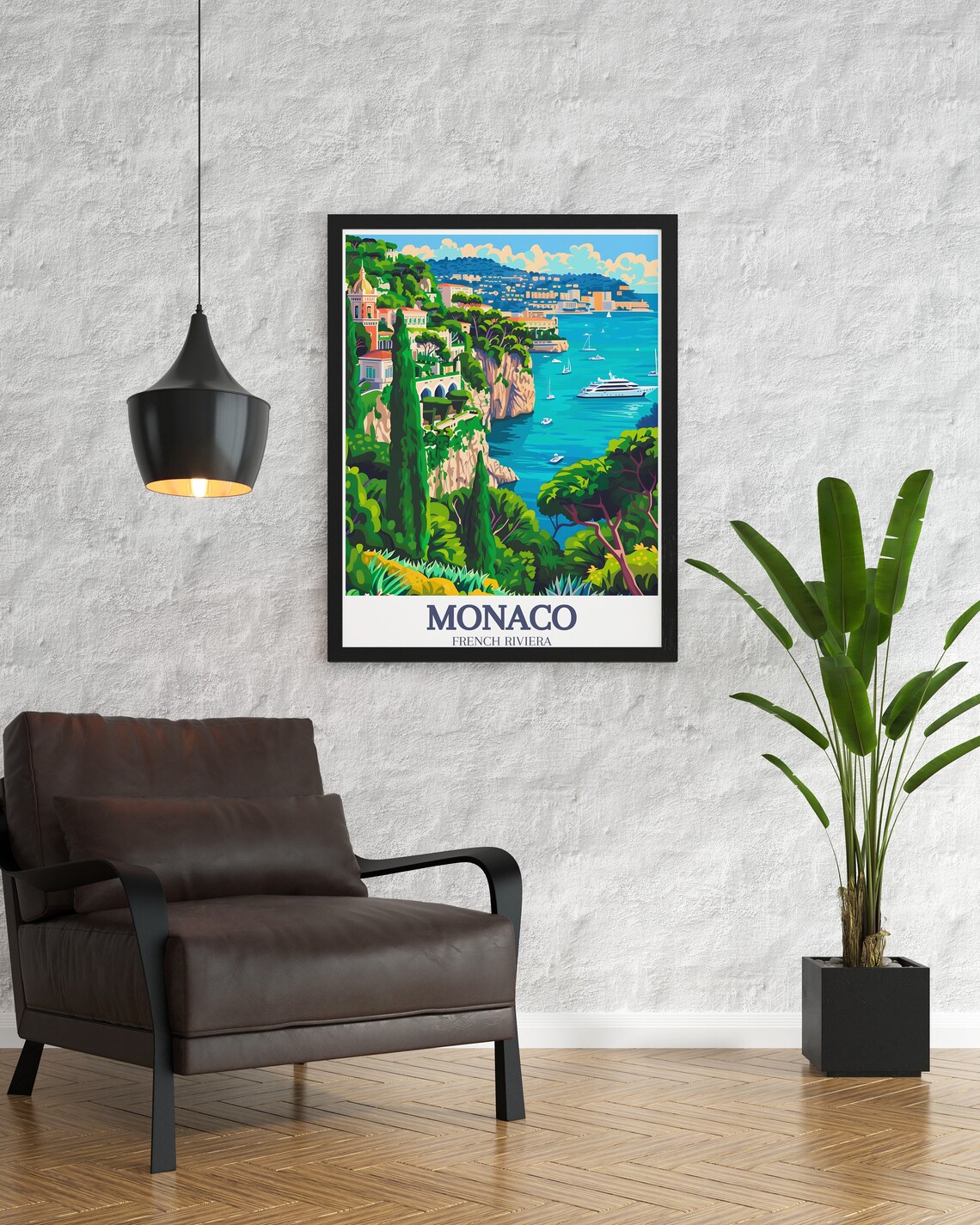Monaco French Riviera Cliffside Coastline Yacht Harbor Travel Poster - Image 2