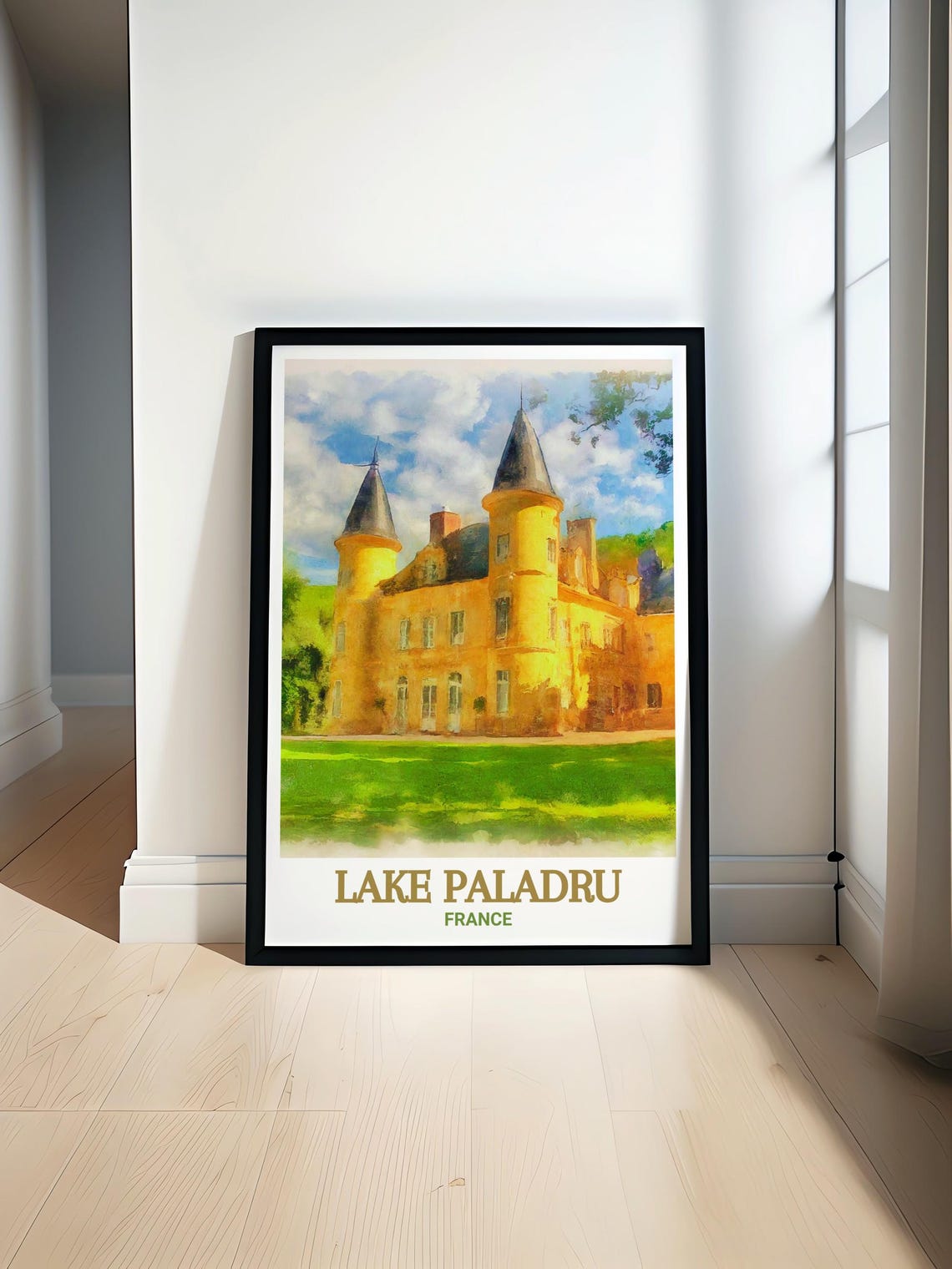 Watercolor French Chateau With Twin Turrets Lake Paladru Poster