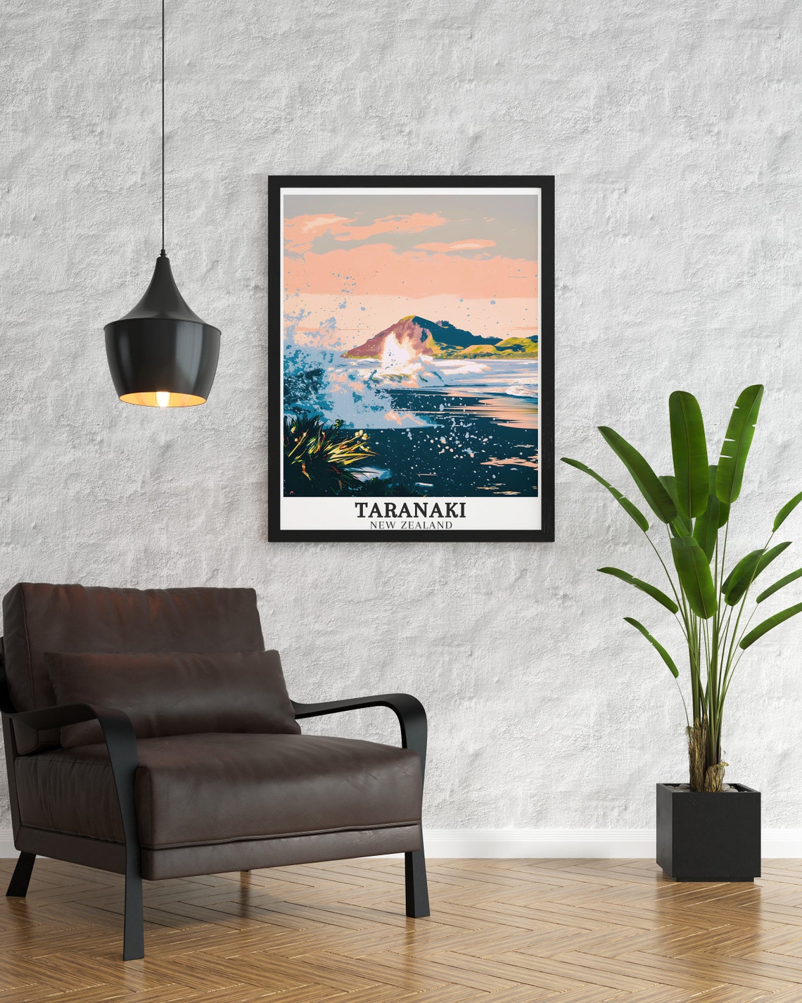 Taranaki Back Beach New Plymouth Dramatic Sunset Surf Travel Poster - Image 3