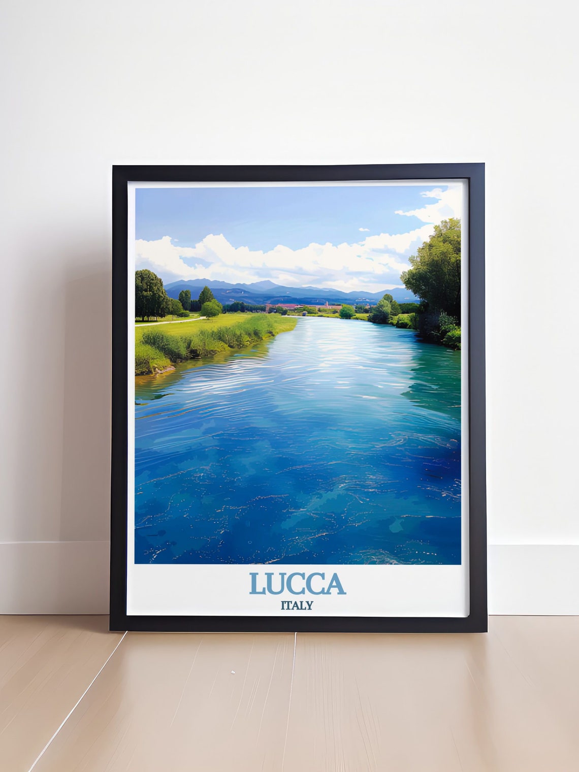 Lucca Italy Serchio River Blue Waters Countryside Scenic Print - Image 4