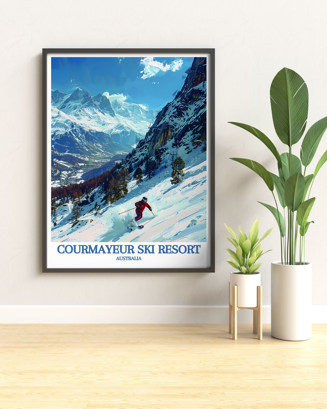 Courmayeur Ski Resort Australia Alpine Skier Snow Slope Scenic Poster - Image 3