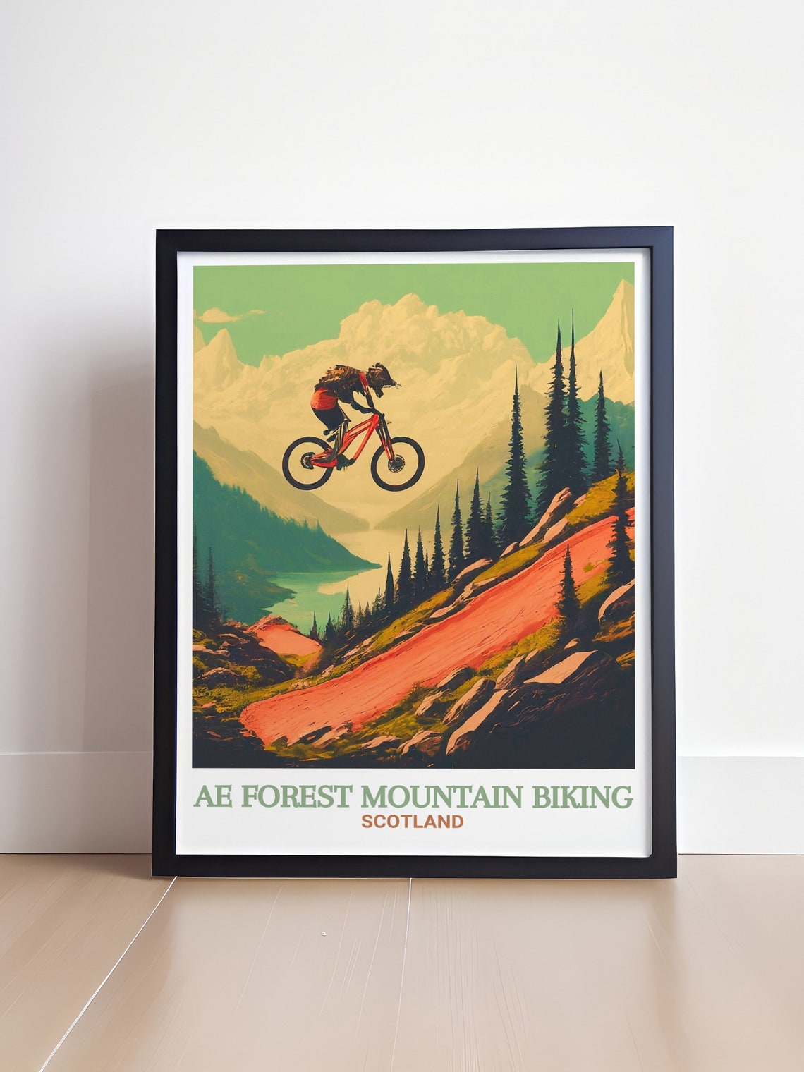 Ae Forest Mountain Biking Scotland Jump Over Mountain Lake Poster - Image 4