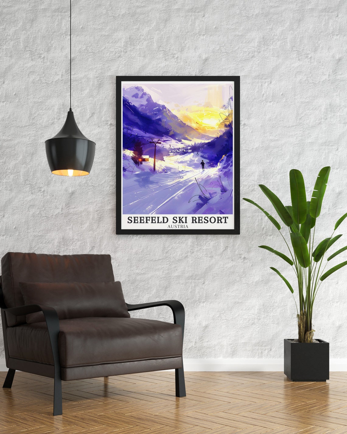 Seefeld Ski Resort Austria Sunset Purple Slopes Gondola Poster - Image 2