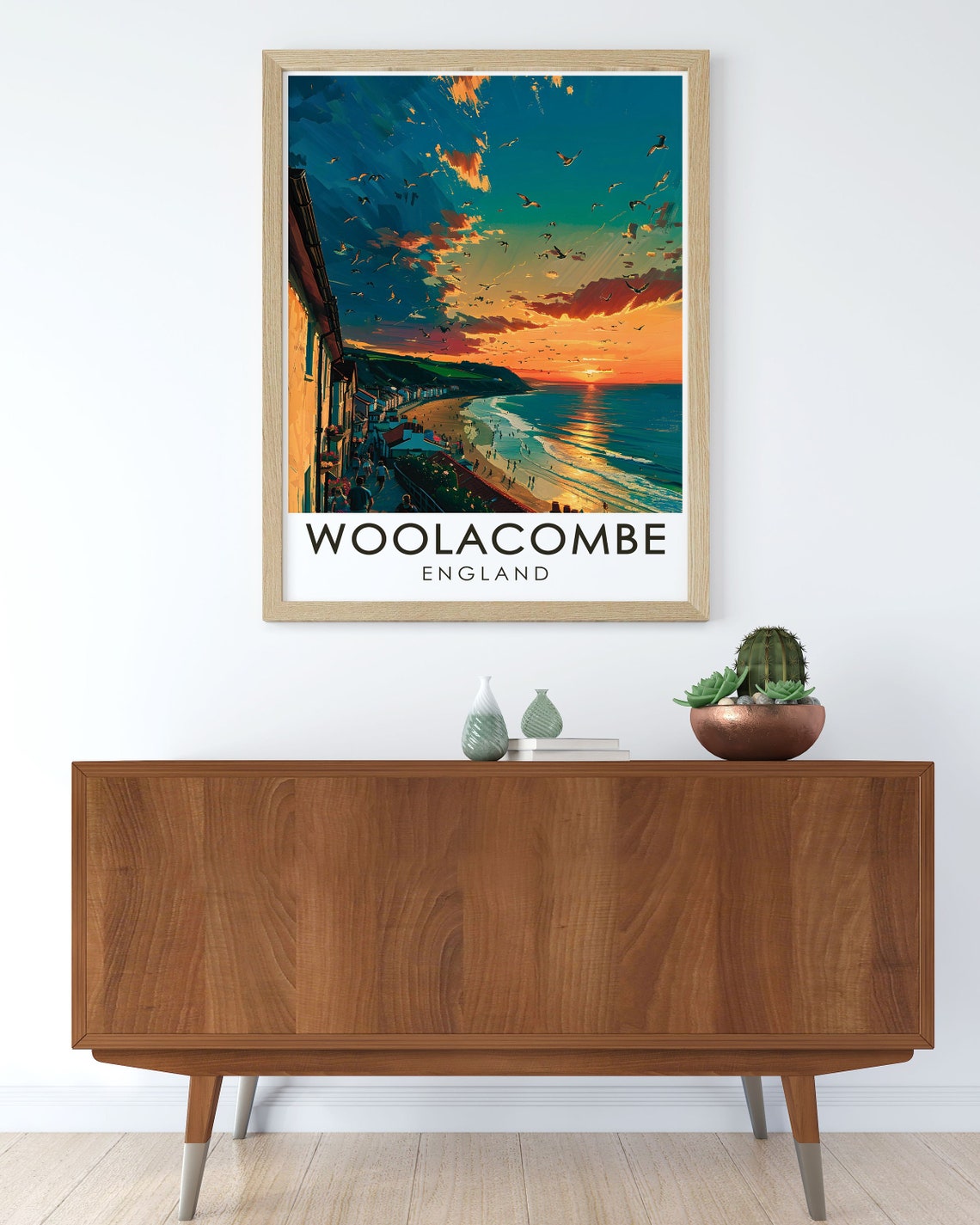 Woolacombe Beach Golden Sunset Seabirds Coastal Travel Poster - Image 3
