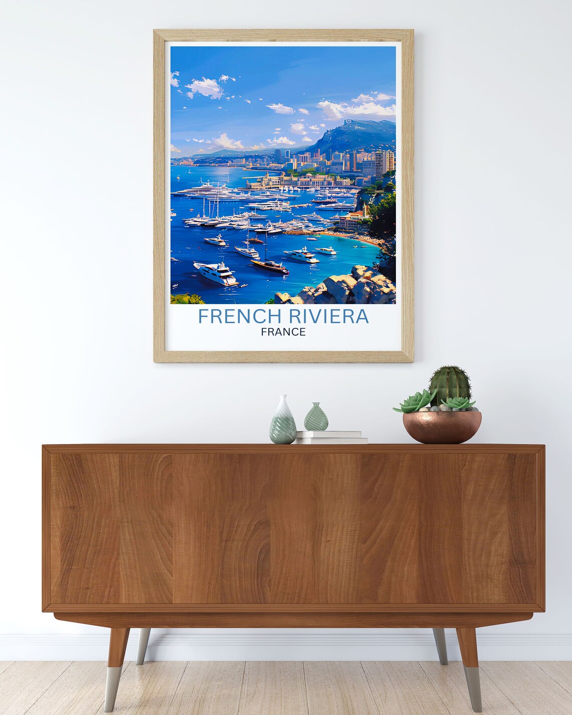 French Riviera France Yacht Harbor Marina Coast View Travel Poster - Image 2