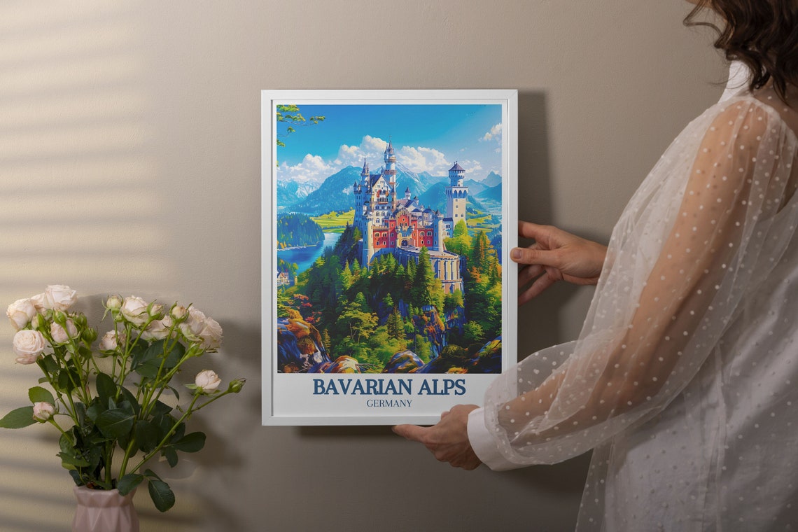 Bavarian Alps Neuschwanstein Castle Forest Lake Summer Poster - Image 2