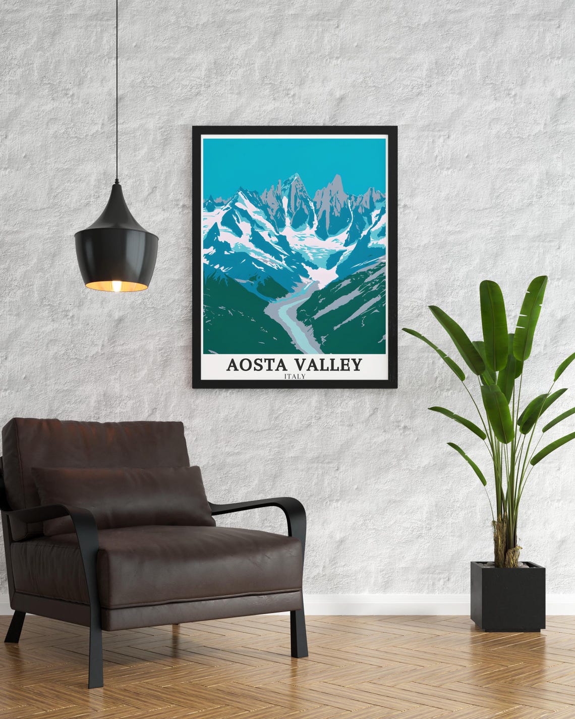 Aosta Valley Italy Snowy Alpine Peaks Turquoise Sky Travel Poster - Image 3