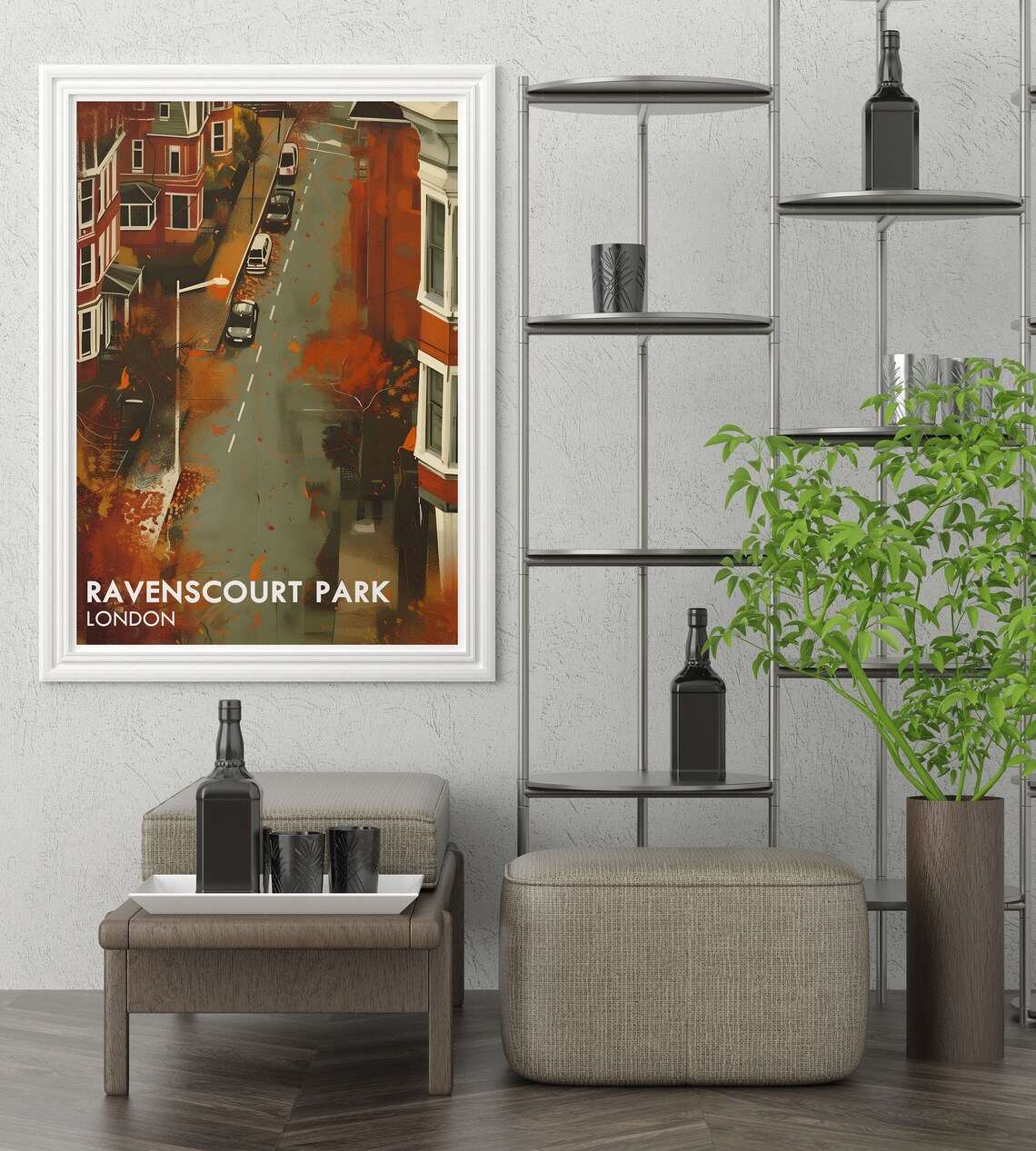 Ravenscourt Park London Autumn Street Scene Retro Travel Poster - Image 3