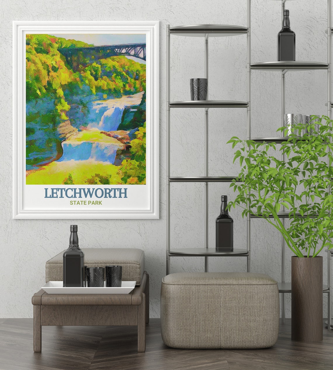 Letchworth State Park Falls with Rail Bridge Scenic Nature Poster - Image 3
