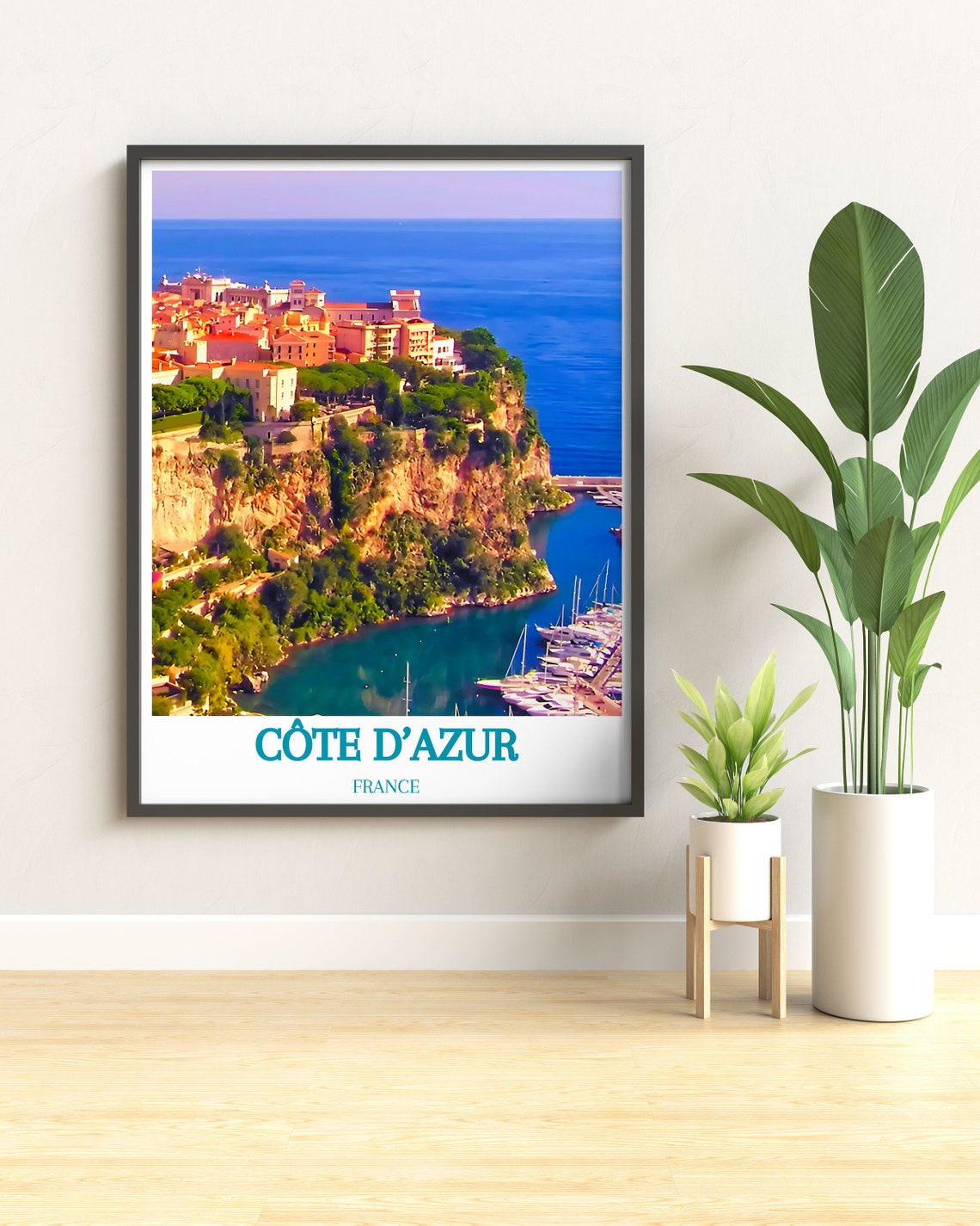 Cote d'Azur France Clifftop Village Marina Sunset Travel Poster - Image 2