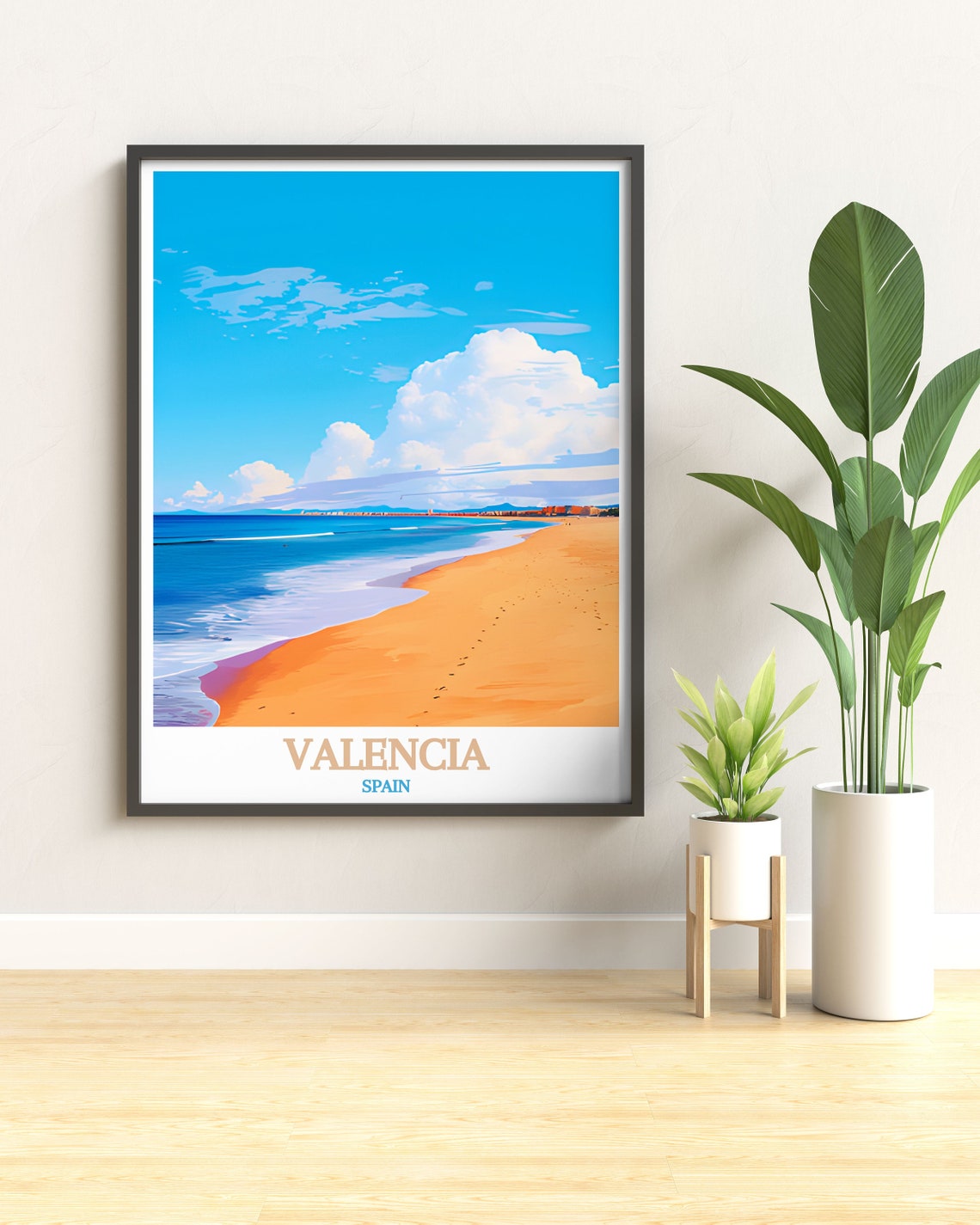 Valencia Spain Golden Sand Beach Under A Clear Blue Sky Poster - Image 2