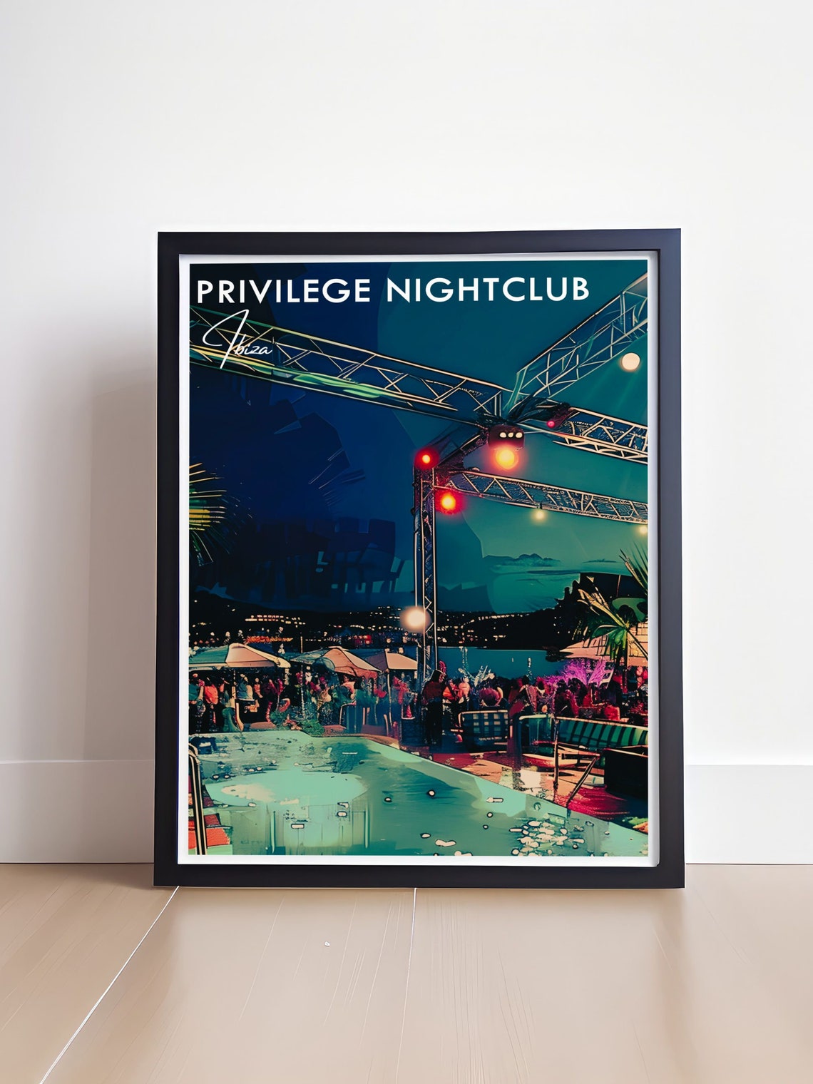 Privilege Nightclub Ibiza Glowing Poolside Terrace at Night Poster - Image 4