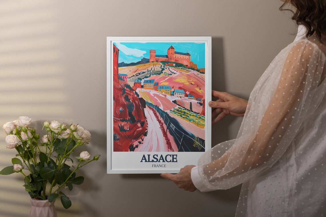 Haut Koenigsbourg Castle Hilltop Village Vineyards Travel Art Poster - Image 3