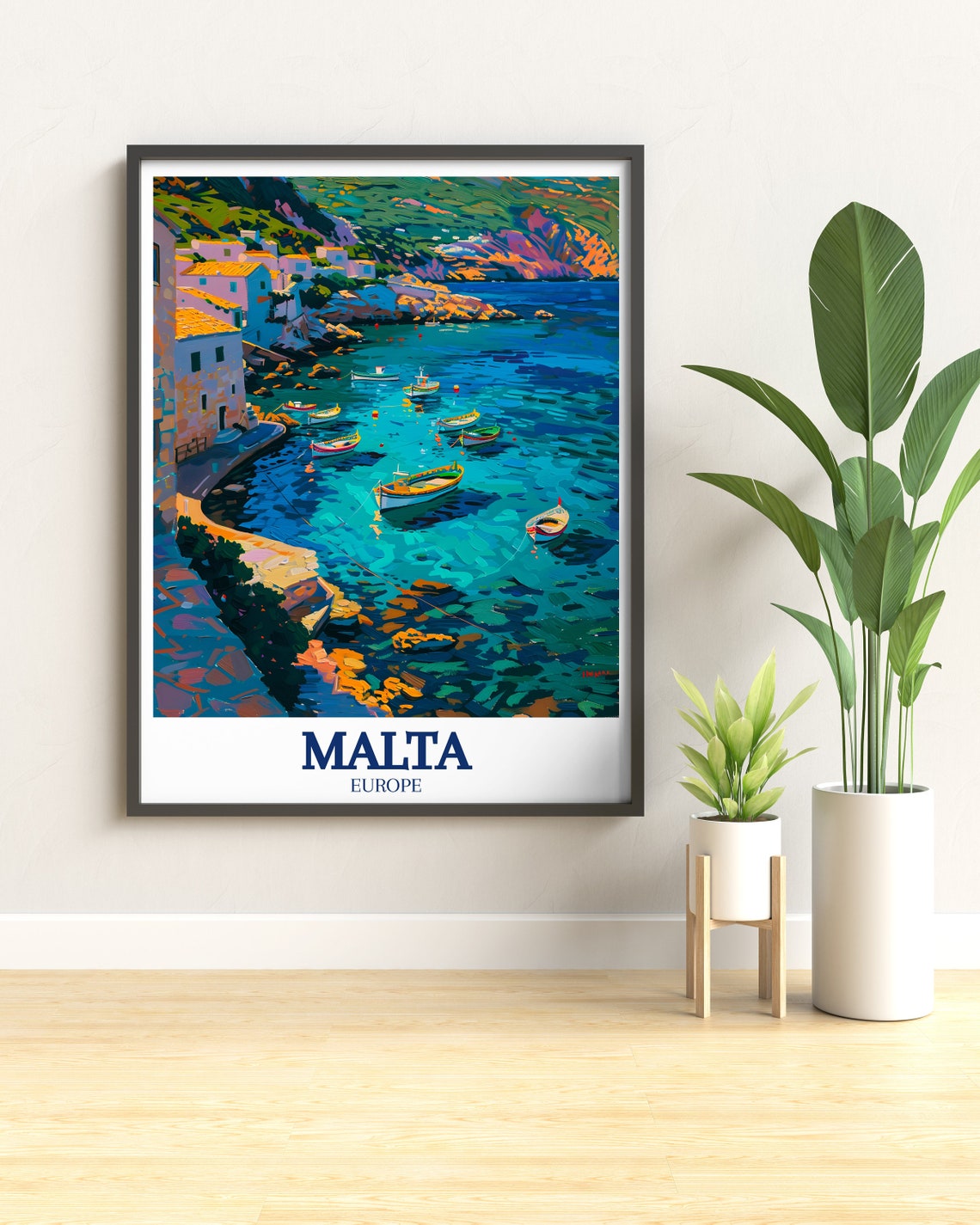 Malta Mediterranean Coast Fishing Village Boats Travel Poster - Image 2