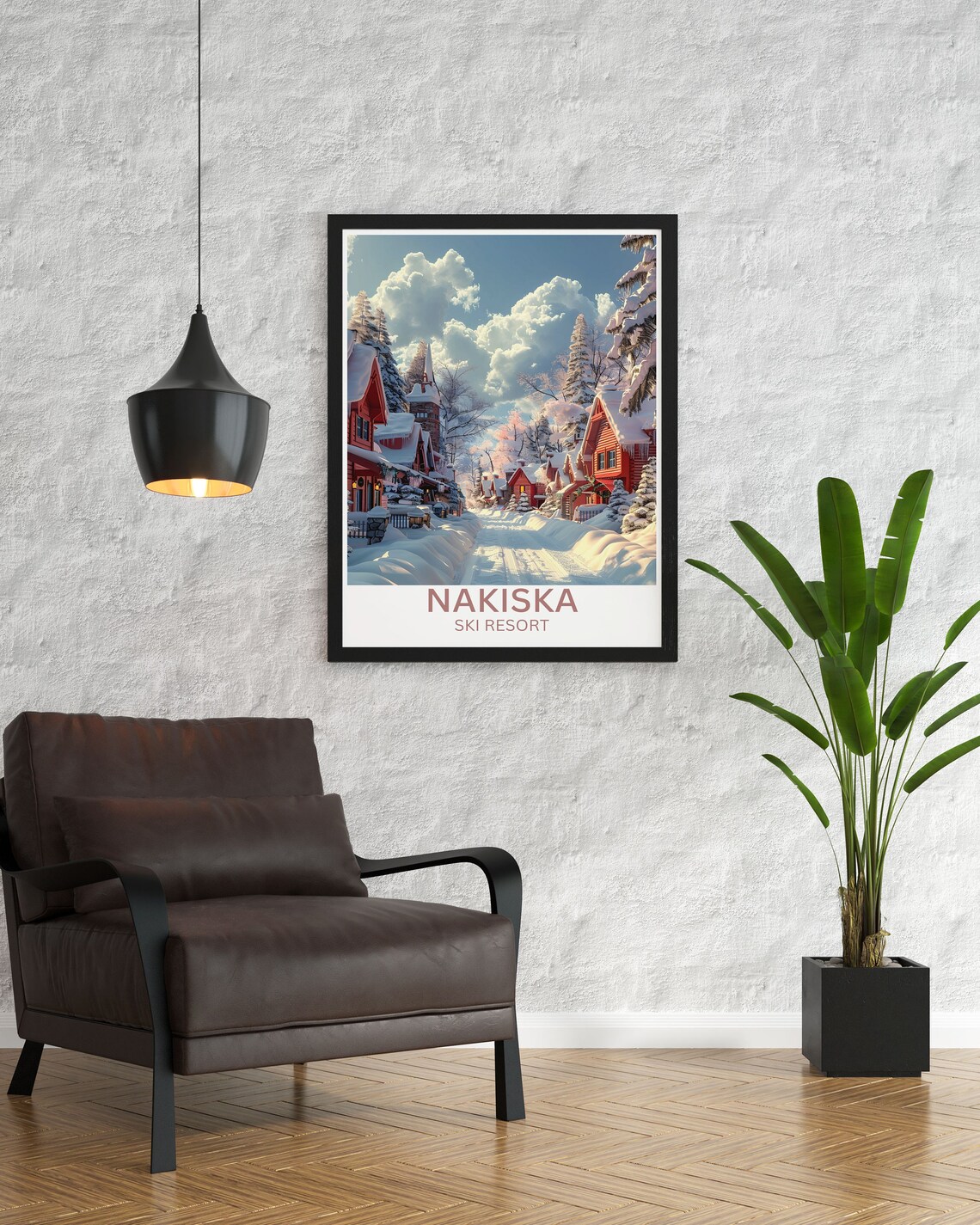 Nakiska Ski Resort Snowy Red Chalet Village Street Winter Poster - Image 2