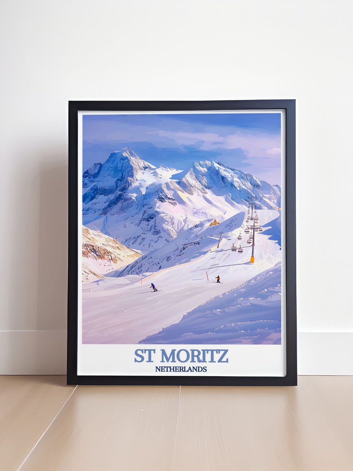 St Moritz Alpine Ski Slopes Chairlift Winter Mountain Poster - Image 4