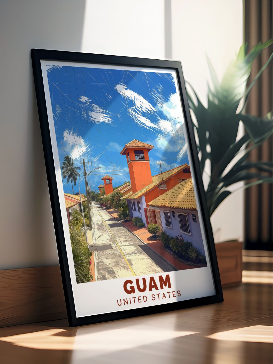 Guam United States Village Street Terracotta Roofs Travel Poster - Image 3