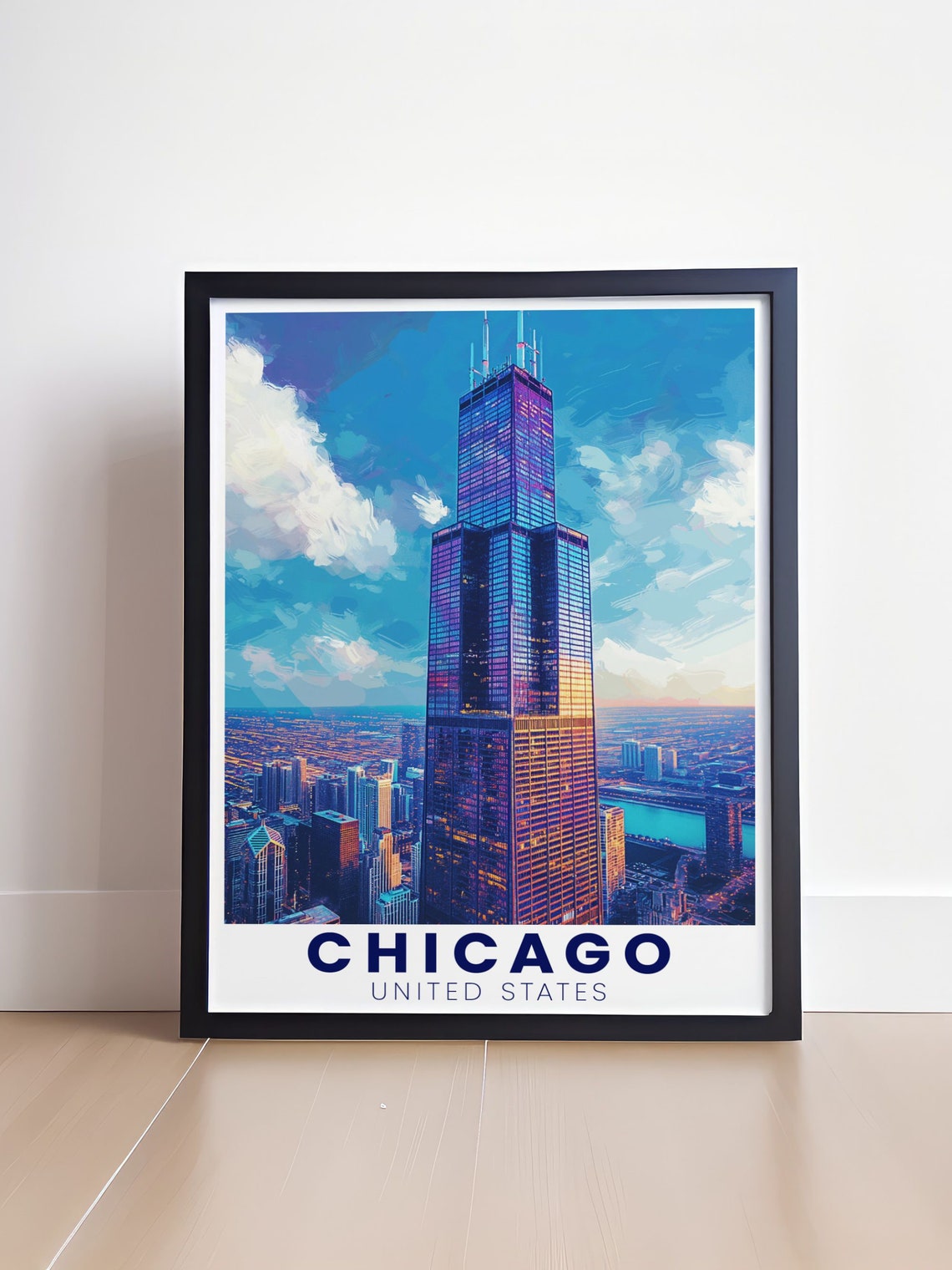 Chicago Willis Tower Skyscraper Sunset United States Travel Poster - Image 4