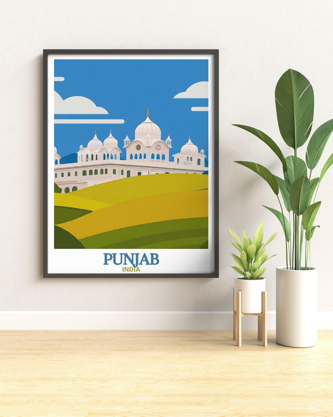Punjab India Anandpur Sahib Gurudwara Fields Retro Art Poster - Image 2