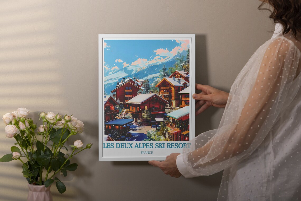 Les Deux Alpes Ski Resort Village Chalets France Travel Poster - Image 3